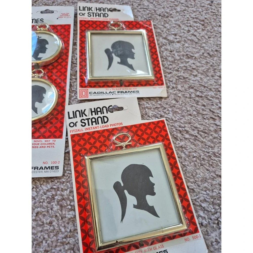 Vintage Cadillac Frames Gold Tone Linkable Photo Frame Lot Round Square 4 Pack